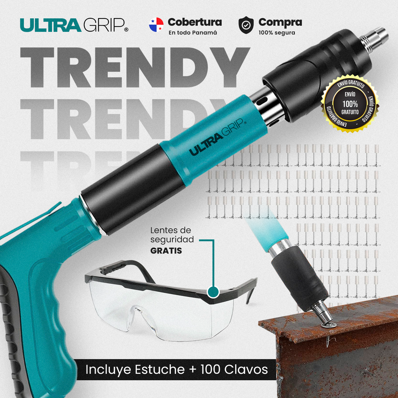UltraGrip💥 Pistola de Fijación - KIT COMPLETO 🧰 + 100 Clavos Fulminantes de Regalo 🎁